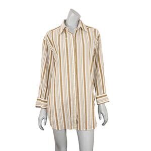 SECOND FEMALE Bristol Oversize Shirt in Bronze brown striped Cotton size Small